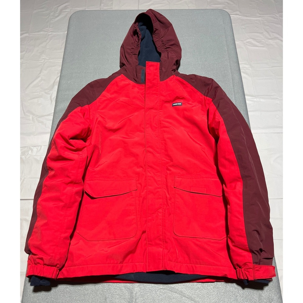 Lands End Boys XL 18-20 Squall Hooded Winter Jacket Red Burgundy Insulated Parka